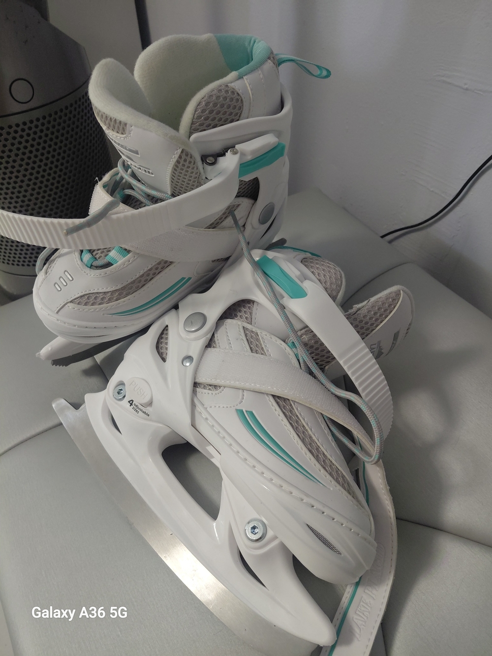 Girl  White and Teal Adjustable Ice Skates
